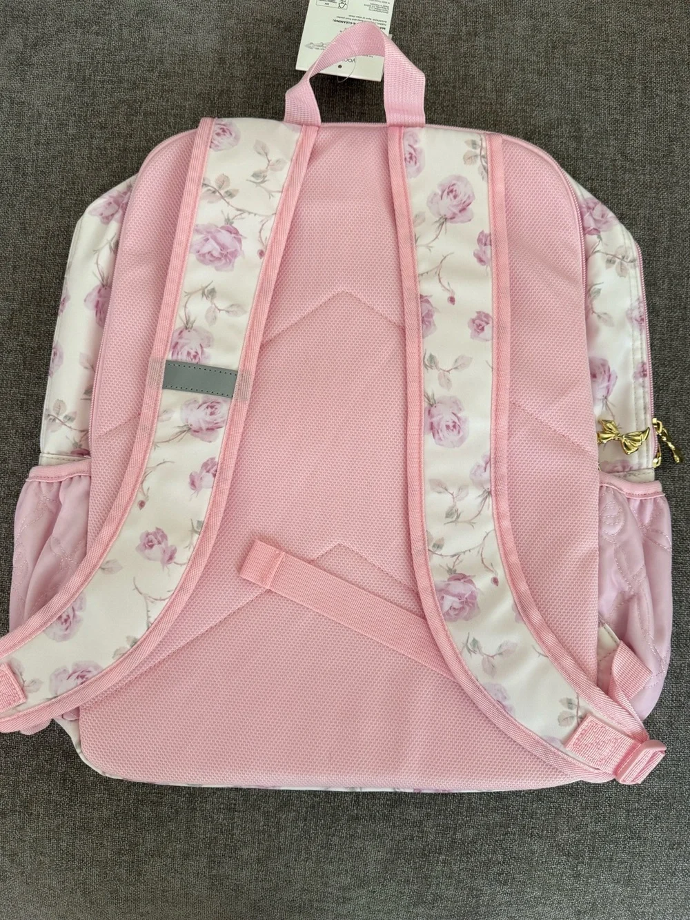 LoveShackFancy Floral Pink Quilted Backpack with Bow Charm